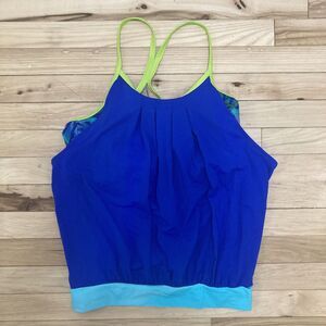 Lands End Sport Swimsuit Top Tanking Blue Green Racerback Size 14